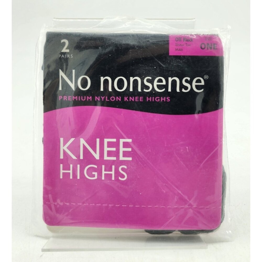 No Nonsense 2 Pairs Sheer Toe Knee Highs Nylon Off Black Style M46 One Size